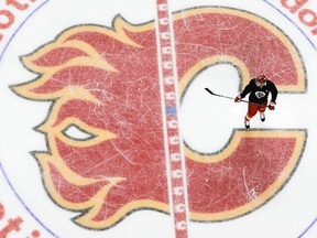 Calgary Flames Michael Stone during practice getting ready for the 2019 Stanley Cup playoffs against the Colorado Avalanche at the Scotiabank Saddledome in Calgary on Tuesday, April 9, 2019. Al Charest/Postmedia