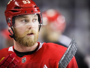 Calgary Flames Sam Bennett during practice getting ready for the 2019 Stanley Cup playoffs against the Colorado Avalanche at the Scotiabank Saddledome in Calgary on Tuesday, April 9, 2019. Al Charest/Postmedia