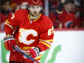 Calgary Flames Michael Frolik during the pre-game skate before facing the Colorado Avalanche in game two of the Western Conference First Round in the 2019 NHL Stanley Cup Playoffs at the Scotiabank Saddledome in Calgary on Saturday, April 13, 2019. Al Charest/Postmedia