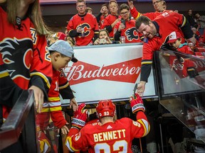 Calgary Flames Sam Bennett after the pre-game skate before facing the Colorado Avalanche in game five of the Western Conference First Round in the 2019 NHL Stanley Cup Playoffs at the Scotiabank Saddledome in Calgary on Friday, April 19, 2019. Al Charest/Postmedia