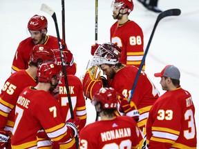 Calgary Flames and Mike Smith after losing game five of the Western Conference First Round during the 2019 NHL Stanley Cup Playoffs at the Scotiabank Saddledome in Calgary on Friday, April 19, 2019. Al Charest/Postmedia