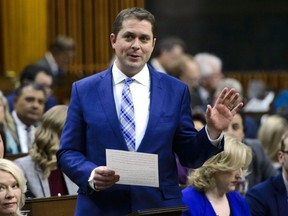 Conservative Leader Andrew Scheer asks a question during question period in the House of Commons on Parliament Hill in Ottawa on Tuesday, April 2, 2019.