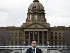 Premier-designate Jason Kenney addresses the media the day after his election victory in Edmonton on April 17, 2019.