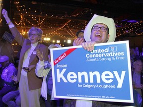 Supporters cheer as preliminary results are announced at the United Conservative Party 2019 election night headquarters in Calgary, Ab onTuesday, April 16, 2019. Jim Wells/Postmedia