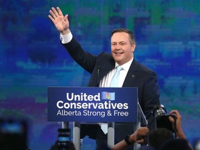 Jason Kenney greets supporters at the United Conservative Party 2019 election night headquarters in Calgary, AB on Tuesday, April 16, 2019.