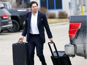 Calgary Flames, James Neal and teammates head to the bus at the Calgary Airport before heading to game 3 against the Colorado Avalanche for the NHL Play-Offs in Calgary on Sunday, April 14, 2019. Darren Makowichuk/Postmedia
