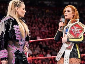 Nattie and Becky Lynch this past Monday on Raw during the Superstar Shakeup.