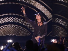 Terri Clark waves after being announced as the 2018 Hall of Fame Inductee at the Canadian Country Music Awards in Hamilton, Ont. on Sunday, September 9, 2018.