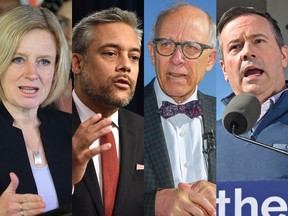 Alberta NDP leader Rachel Notley, Alberta Liberal leader David Khan, Alberta Party leader Stephen Mandel, and United Conservative Party leader Jason Kenney will square off during the leaders' debate on April 4 ahead of the 2019 Alberta election.