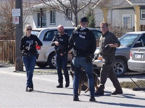 Police on Haynes Street in Penticton on April 15, 2019. RCMP say four people were found dead today in three locations within a five-kilometre radius in Penticton.