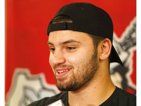 Goaltender Christian Del Bianco speaks to the media prior to the Roughnecks hosting Game 2 of the NLL Finals against the Buffalo Bandits. The Necks are looking to hoist the cup in front of a home crowd following their 10-7 victory in the best-of-three series. Friday, May 24, 2019. Brendan Miller/Postmedia