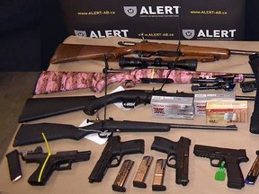 The Alberta Law Enforcement Response Team’s (ALERT) Grande Prairie organized crime team have arrested three people and seized drugs, guns and cash after an investigation that began in April.