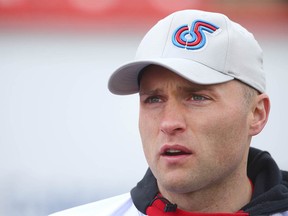 Stampeders punter and player rep Rob Maver during the first session of Calgary Stampeders CFL training camp in Calgary Sunday, May 19, 2019. Jim Wells/Postmedia ders