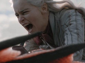 Coquitlam RCMP are warning drivers not to get creative with their excuses when pulled over for risky driving, after one speeder was caught rushing home to watch Game of Thrones. The HBO show concluded its eight-season run with Sunday's series finale. Emilia Clarke is pictured as Queen Daenerys in episode 5, season 8 of Game of Thrones.