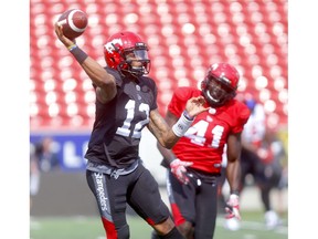 Calgary Stampeders QB, Montell Cozart as the Stamps held their mock game at McMahon stadium in Calgary on Sunday, May 26, 2019. Darren Makowichuk/Postmedia