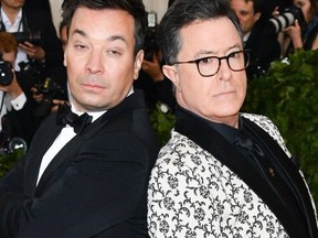 Jimmy Fallon and Stephen Colbert. (Getty Images)