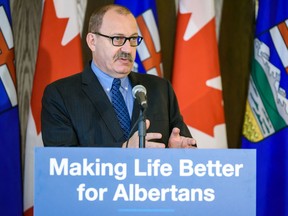 Transportation Minister Ric McIver discusses the Alberta governmentÕs information submission to provincial and federal regulators for the Springbank Reservoir project in McDougall Centre in Downtown Calgary on Friday, June 14, 2019.