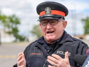 Sergeant Brad Norman explains the situation the street car racers have created in the industrial area in Calgary on Wednesday, June 19, 2019. Azin Ghaffari/Postmedia Calgary