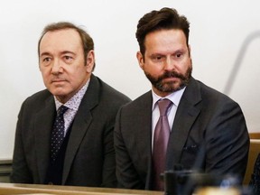 Actor Kevin Spacey attends his arraignment on sexual assault charges with his lawyer Alan Jackson at Nantucket District Court on January 7, 2019 in Nantucket, Massachusetts.