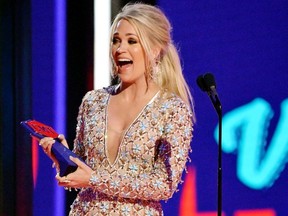 Carrie Underwood accepts an award at the 2019 CMT Music Awards at Bridgestone Arena on June 05, 2019 in Nashville, Tennessee.