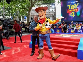 Tom Hanks and Woody attend the European premiere of Disney and Pixar's "Toy Story 4" at the Odeon Luxe Leicester Square on June 16, 2019 in London, England.