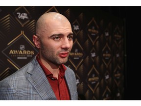 LAS VEGAS, NEVADA - JUNE 18: Mark Giordano of the Calgary Flames attends the 2019 NHL Awards Nominee Media Availability on June 18, 2019 at The Encore at Wynn in Las Vegas, Nevada.