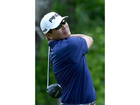 MADISON, WISCONSIN - JUNE 21: Ken Tanigawa hits his tee shot on the 18th hole during the first round on the American Family Insurance Championship at University Ridge Golf Course on June 21, 2019 in Madison, Wisconsin.