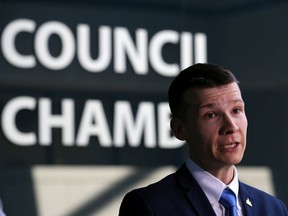 Calgary ward 11 Councillor Jeromy Farkas speaks about his plan to deal with the ongoing business tax dilemma at City Hall on Monday June 3, 2019.  Gavin Young/Postmedia