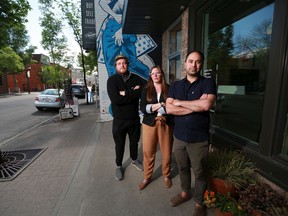 Inglewood business owners from left; Connor Gould, The Livery Shop, Veronica Murphy, Rick Rack Textiles and Kyle Chow, Recess Shop are among those who are organizing to protest huge business tax hikes at City Hall on Monday. The three were photographed in Inglewood on Thursday June 6, 2019. Gavin Young/Postmedia