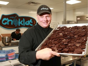 Brad Churchill, President of Choklat, poses in his northeast Calgary office on Friday, June 14, 2019. When cannabis edibles become legalized, his company plans on producing cannabis edibles as well as his popular non-cannabis related products.