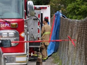 Police, EMS and the Calgary fire department responded to a serious injury accident with a delivery truck behind a retirement home in the 4900 block of Elbow Drive S.W. on Thursday, June 20, 2019.  Gavin Young/Postmedia
