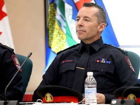 Calgary Chief Constable Mark Neufeld during his first Calgary Police Commission public meeting in Calgary on Tuesday, June 25, 2019.