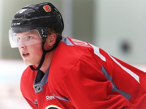 Flames prospect Eetu Tuulola during the Flames development camp at Markin MacPhail Centre in Calgary, Alta., on Tuesday, July 5, 2016. AL CHAREST/POSTMEDIA