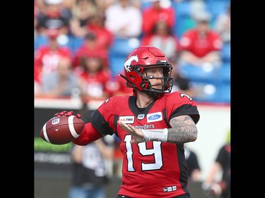 Stampeder Bo Levi Mitchell throws during CFL action between the Ottawa Redblacks and the Calgary Stampeders in Calgary on Saturday, June 15, 2019. Jim Wells/Postmedia