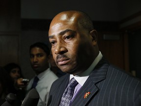 Senator Don Meredith comments about the shooting shortly after Toronto Police Chief Bill Blair held a press conference July 29, 2013, at Toronto Police Headquarters on the multiple shooting by police of an 18 year old man Saturday night on a TTC streetcar in downtown Toronto. (Stan Behal/Toronto Sun)