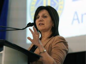 Alberta Education Minister Adriana LaGrange speaks to teachers and educators from across the province at the Alberta Teachers' Association representative assembly at the Edmonton Convention Centre on Saturday, May 18, 2019.