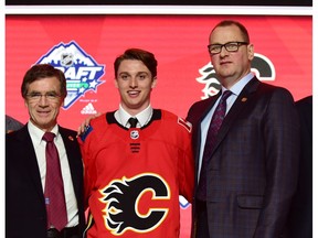 Jun 21, 2019; Vancouver, BC, Canada;  Jakob Pelletier poses for a photo after being selected as the number twenty-five overall pick to the Calgary Flames in the first round of the 2019 NHL Draft at Rogers Arena. Mandatory Credit: Anne-Marie Sorvin-USA TODAY Sports ORG XMIT: USATSI-403715