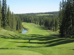 Hole 1 of Wes Gilbertson’s Awesome 18 — the Par-5 opener at Wintergreen Golf & Country Club near Bragg Creek.