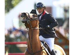 Eric Lamaze from Canada, brings his horse Chacco Kid under control in the Suncor Energy Winning Round at Spruce Meadows in Calgary on Saturday, September 8, 2018. Jim Wells/Postmedia