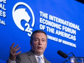 Alberta Premier Jason Kenney addresses delegates at the International Economic Forum of the Americas Conference of Montreal in Montreal on Wednesday, June 12, 2019.