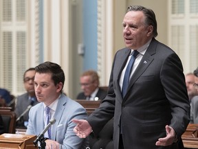 Quebec Premier Francois Legault responds to the Opposition during question period Friday, June 14, 2019 at the legislature in Quebec City. (THE CANADIAN PRESS/Jacques Boissinot)