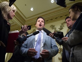 Quebec government House Leader Simon Jolin-Barrette tells reporters the government will sit this coming weekend to pass legislations, including the legislation on secularism, Friday, June 14, 2019 at the legislature in Quebec City.
