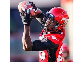 Calgary Stampeders Julan Lynch during warm-up before facing the Toronto Argonauts in CFL football in Calgary on Saturday, August 26, 2017. Al Charest/Postmedia