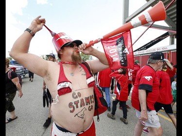 Stamps fan Tony is ready for the action down at McMahon Stadium prior to the Calgary Stampeders kicking off the 2019 CFL season as they host the Ottawa Redblacks. Saturday, June 15, 2019. Brendan Miller/Postmedia