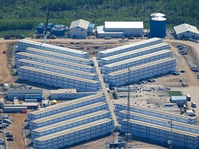 Aerial view of an oilsands work camp near Fort McKay.