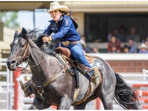 Nellie Miller from Cottonwood, CA wins the first place in Barrel Racing at Calgary Stampede Rodeo on Saturday, July 6, 2019. Azin Ghaffari/Postmedia Calgary