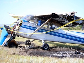 A pilot of a Cessna 172P survived a crash landing on July 30 after he approached the Hanna Airport runway and stalled while trying to take a second approach. While the plane sustained damages, the pilot, who was building time, was unscathed in the incident. Jackie Irwin/Postmedia