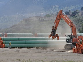 Steel pipe stacked for the oil pipeline construction of the Trans Mountain expansion project can now be put to use.