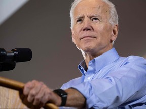 In this file photo taken on April 29, 2019, former U.S. vice-president Joe Biden speaks during his first campaign event as a candidate for U.S. president at Teamsters Local 249 in Pittsburgh, Pennsylvania. (SAUL LOEB/AFP/Getty Images)