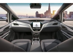This undated photo obtained January 12, 2018, courtesy of General Motors shows the Cruise AV, designed to operate safely on its own, with no driver, steering wheel, pedals or other manual controls.